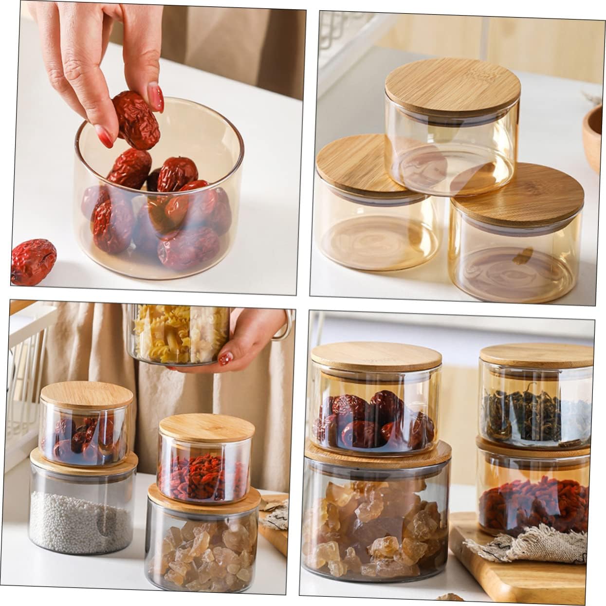 Glazen Voorraadpot - Mini Glazen Koekjestrommel - Keukenopslag Container - Glazen Theeblik - Apothekerspot - Voor Droogvoer, Granen, Suiker, Koffie, Honing - Luchtdichte Opslagpot - 10.5 x 10.5 x 10.5 cm - Transparant Glazen Voorraadbus