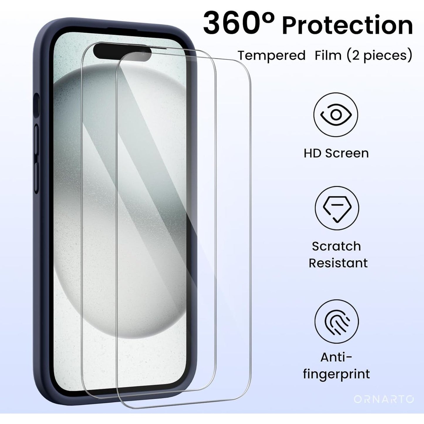 iPhone 15 Hoesje 6.1 Inch – Siliconen Telefoonhoes Midnight Blue – Met 2x Screenprotector – Schokbestendige Volledige Bescherming – Zachte Vloeibare Silicone Backcover – Krasbestendig Antistof Hoes Voor Apple iPhone 15