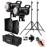 2 Delig - Godox SL60IIBI Bi-Color LED Studiolampen Set - 2800K-6500K - Professionele Video- en Fotografieverlichting - Bowens Mount - Incl. 2x Softbox 60x90 cm met Raster, 2x Lichtstatief en Draagtassen - SL60IIBI KIT2