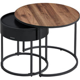 2 Stuks – Ronde Salontafelset Met Opbergruimte – VASAGLE Bijzettafels In Natuurlijk Walnoot En Inktzwart – Nestbare Tafels Met Verborgen Opbergvak – 60 En 44 cm Diameter – Moderne Woonkamertafels Met Stalen Frame En Opstaande Rand