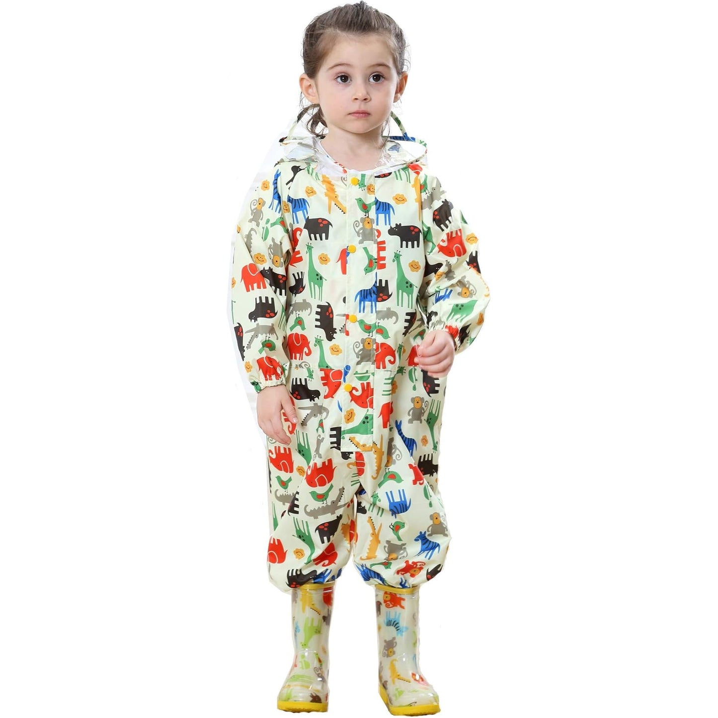 Kinderen Regenjas - Jongens / Meisjes - Regenkleding met Capuchon - Lichtgewicht en Ademend Regenpak - Waterdicht PVC - Cartoon Ontwerp - Transparante Hoed Rand - Geschikt voor Kinderen 1-7 Jaar - Unisex Regenjas - Alle Seizoenen - Draagbaar / Opvouwbaar