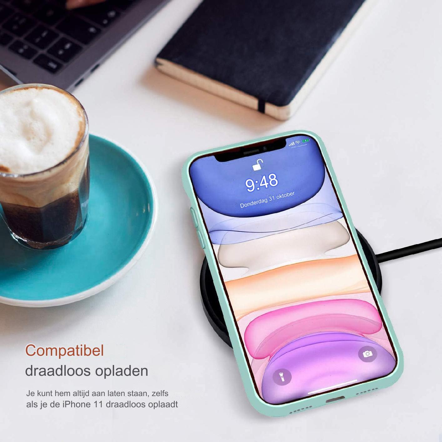 Hoesje voor iPhone 11 Pro Max - Dunne Vloeibare Silicone Hoes - Zachte Zijdeachtige Microvezel Doek - Matte Muntgroen - Gel Rubber Volledige Behuizing - Stijlvol Beschermend Schokbestendig Cover voor iPhone 11 Pro Max met 6,5-inch Scherm
