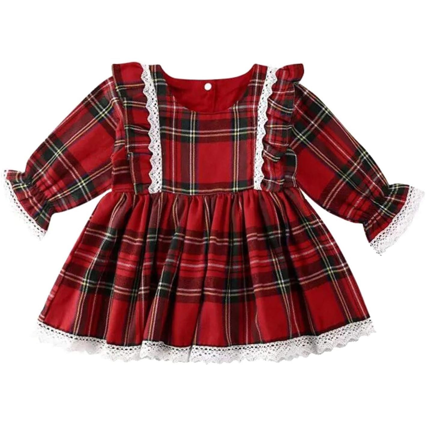 Kerstmeisjes Rode Jurk - Kant & Ruches Tutu Feestjurk - Meisjes Geblokte Jurk - Kant Ruches Tutu Feestjurk - Prinsessen Casual Jurk voor Peuters en Kleuters