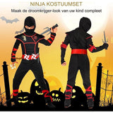 13 Delige Ninja Verkleedset voor Kinderen 9 tot 11 jaar  - Comfortabel Halloween Kostuum voor Feesten - Inclusief Ninja Zwaard, Masker, Shuriken en Meer - Gemaakt van Hoogwaardige Materialen - Perfect voor Verjaardagen - Halloween en Rollenspellen