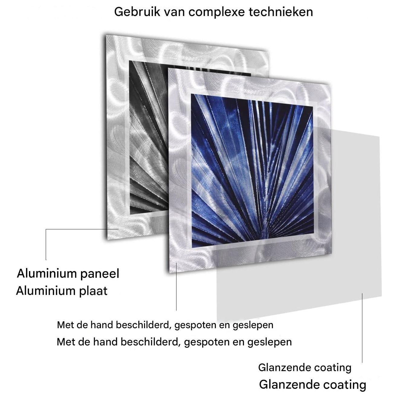 4 Stuks - 3D-Metaal Schilderijen - Aluminium Wanddecoratie - Handgemaakt - Zandgepolijst - Wandpanelen - 40 x 40 cm per Paneel - Abstracte Wandkunst - Bladeren Motief - Moderne Muurdecoratie - Woonkamer Slaapkamer Kantoor