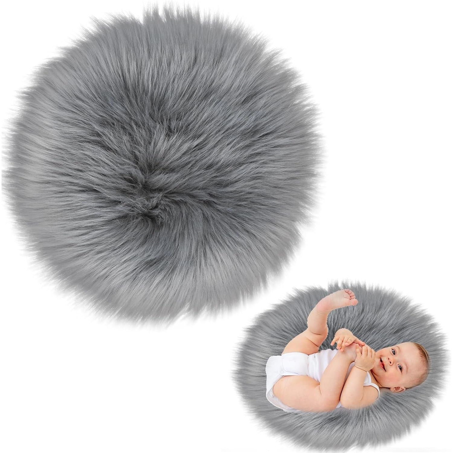 Warme Nep Lamsvacht - Imitatie Schapenvacht Tapijt - 35CM - Nep Bont Zitkussen, Lamsvacht Tapijt, Langharig, Moderne Woonkamer Decoratie, Slaapkamer Decoratie, voor de Bank, Stoel of als Tafeldecoratie, Grijs, 35 cm