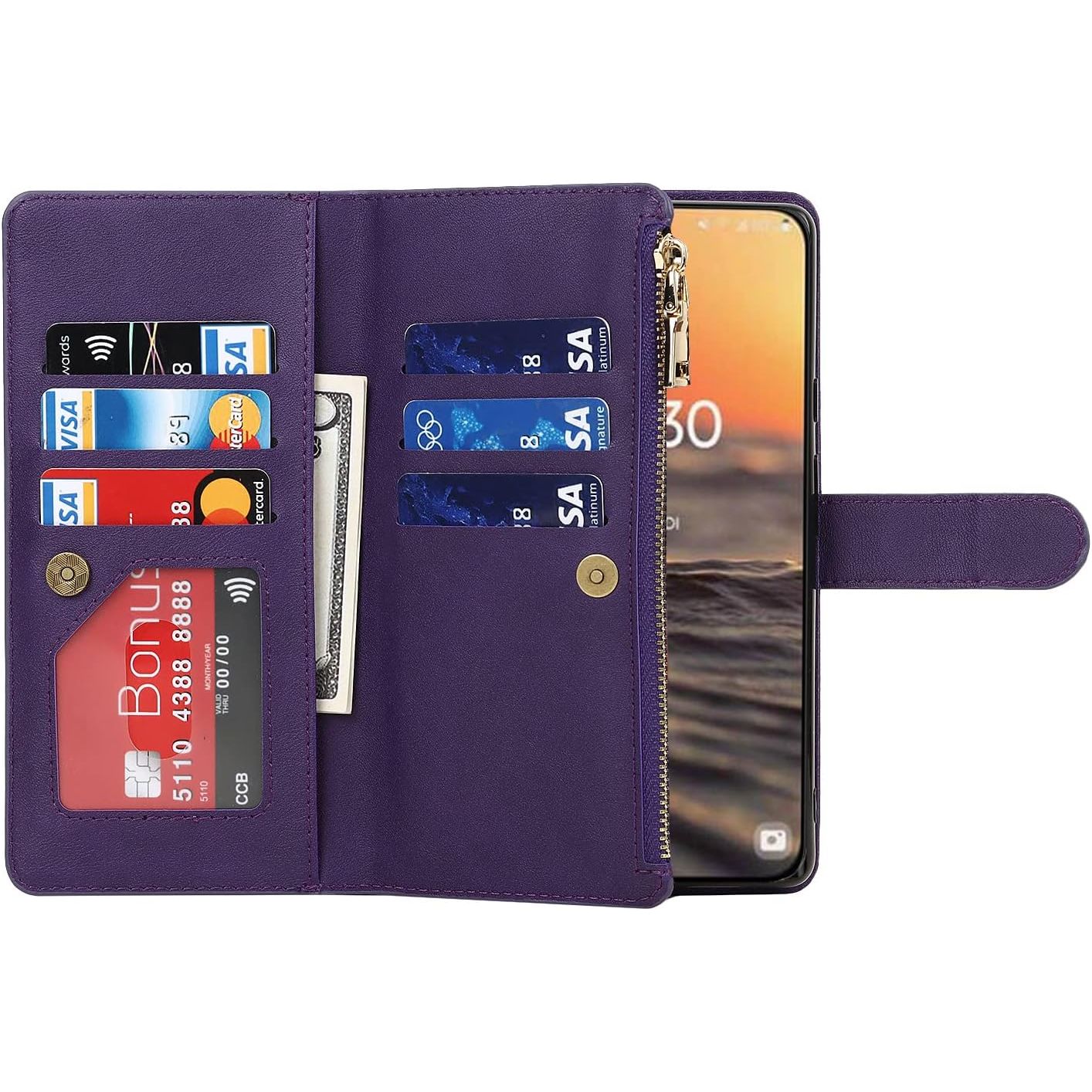 mobiele telefoonketting voor Samsung S23 - hoes met riem - mobiele telefoonhoes voor Samsung S23 - flip lederen portemonnee hoes - 9 kaartsleuven - magnetische sluiting - beschermhoes - flip case - telefoonhoesje voor Samsung S23