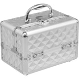 Luxe Cosmeticakoffer - Beautycase - Sieradenkoffer - 23x15x18 cm - Zilver - Aluminium Frame - Met Spiegel en Uittrekbare Trays - Draagbaar en Stofbestendig - Ideaal voor Reizen en Make-up Studio's