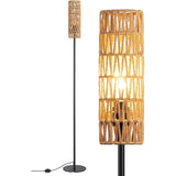 Staande - Lamp - LED - Rattan - Vloerlamp - 165 cm - Hoog - Met - Afstandsbediening - En - E27 - LED - Lamp - Crumpled - Rattan - Kap - Traploos - Dimbaar - 2700K - 6000K - Leeslamp - Voor - Woonkamer - Slaapkamer - Energieklasse - E