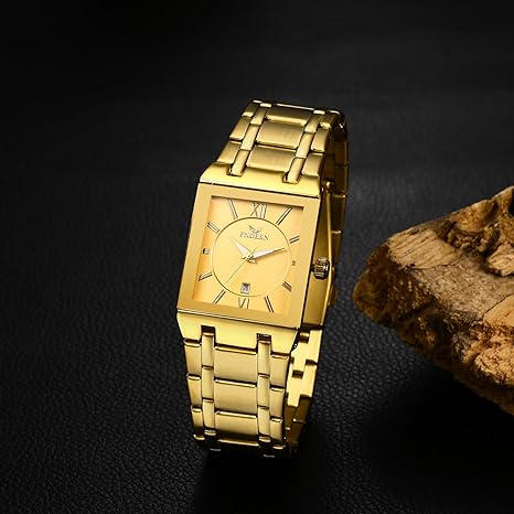 1-Stuks Herenhorloges Roestvrij Staal Datum Polshorloge Heren Analoge Quartz Horloges met Roestvrij Stalen Band Rechthoekige Kalender 3ATM Waterdichte Horloges Geschenken voor Mannen Multicolor