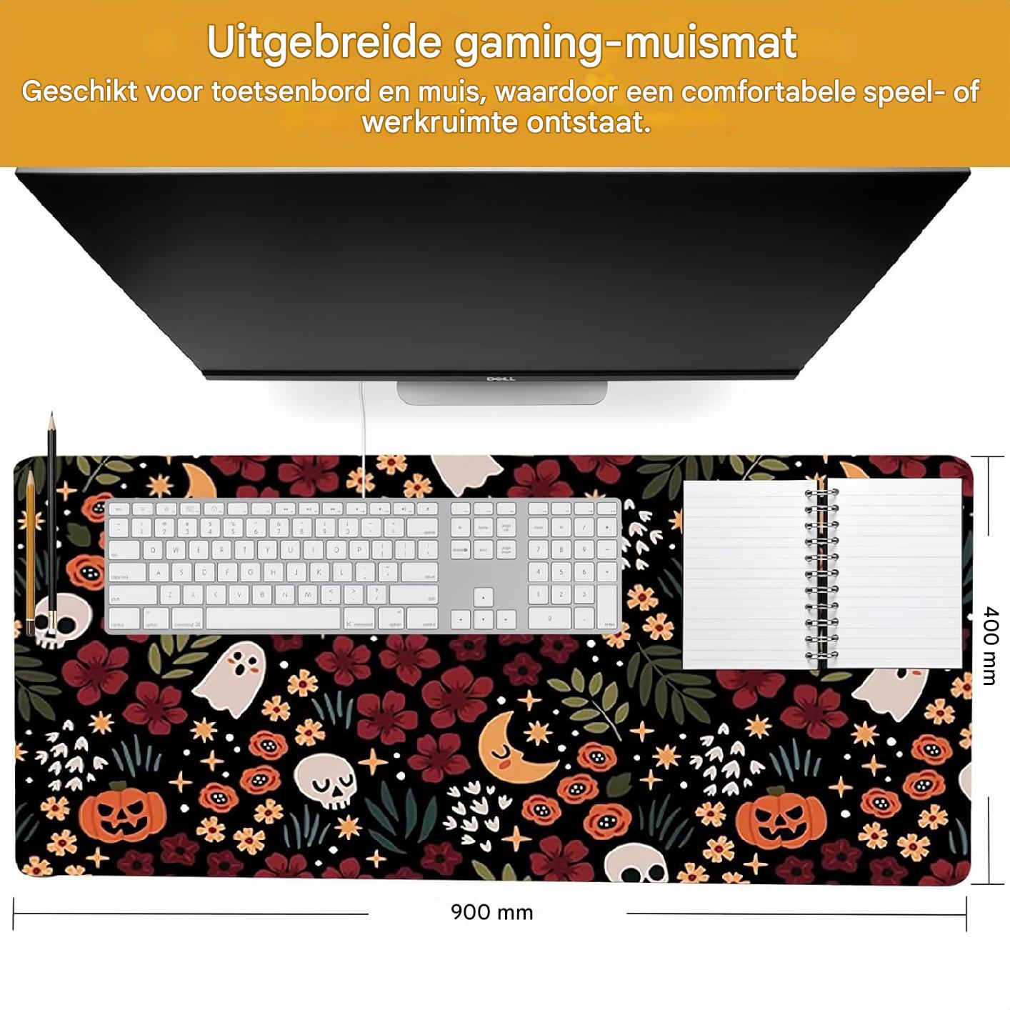 XXL Gaming Mouse Pad - 900 x 400 mm - Grote Onderlegger met Versterkte Randen - Non-Slip Rubber Onderkant - Waterdichte Bureau Mat - Halloween Design - Voor Laptop, Toetsenbord en Muis