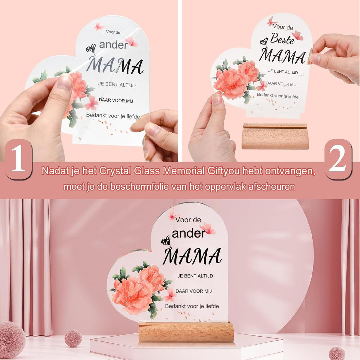 Persoonlijk Inspiratiegeschenk Voor Moeder - Acryl Decoratie Met Bloemen En Vlinders - Hoogwaardige Acryl Plaque Voor Moeders - Verjaardagscadeau Voor Moeder Van Dochter En Zoon - Moederdag Geschenk - Inclusief Houten Standaard