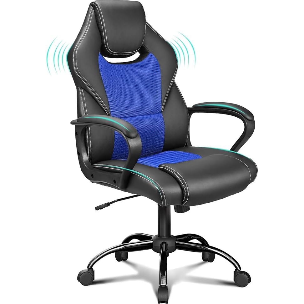 Ergonomische Gaming Stoel - Bureaustoel met Hoofdsteun en Armleuningen - Racingstoel voor Kantoor en Thuis - Verstelbare Rugleuning en Zithoogte - Comfortabele en Stabiele Computerstoel - Zwart en Blauw - Inclusief Installatiegereedschap