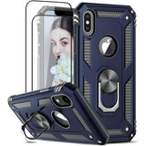 Karakter Beschermhoesje voor iPhone X Mobiel Hoesje iPhone XS met Gehard Glas Schermbeschermer, 360 Graden Ringhouder, Militaire Pantser Mobiele Telefoonhoesjes, Schokbestendige Cover, Beschermend Hoesje