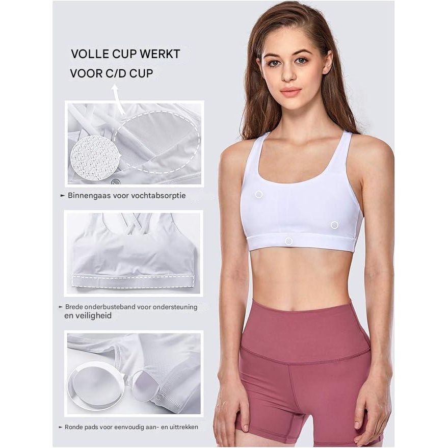 CRZ YOGA - Dames Strappy Back Sport BH - Maat M - Zonder Beugel - Medium tot Low Impact - Criss-Cross Bandjes - Verwijderbare Pads - Ademend en Comfortabel - Voor Yoga en Workouts