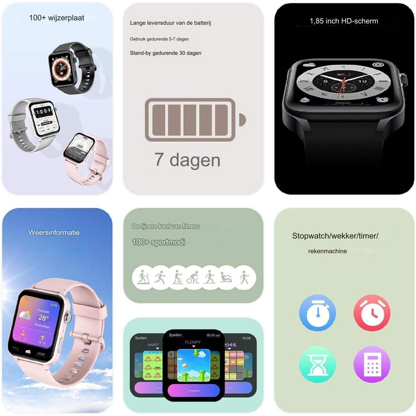 Multifunctioneel Smartwatch  - Met Extra Horlogeband- Bellen/Opnemen - Kunstmatige Intelligentie Stem - 1.85'' Fitnesstracker met SpO2 - Hartslagmeter - Slaapmonitor - Fitnesstracker 100+ Sportmodi - Calorieënteller - Smartwatches voor Android en iOS