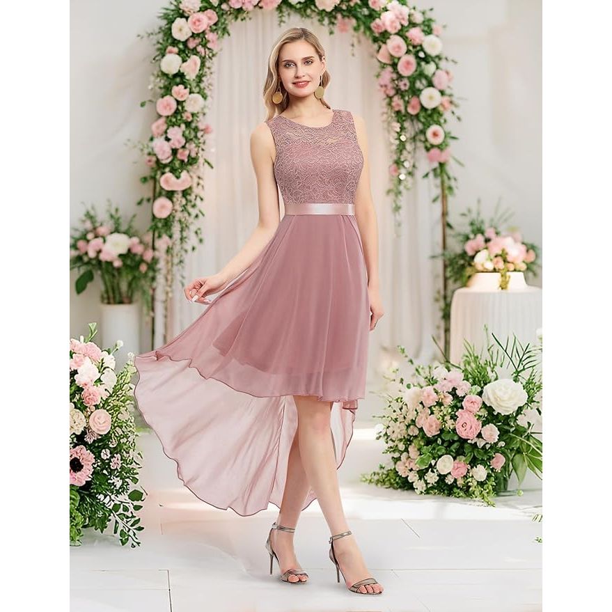 Elegante Asymmetrische Cocktailjurk – Mouwloze Chiffon Avondjurk met Kant – Perfect voor Bruiloften, Feesten en Formele Gelegenheden