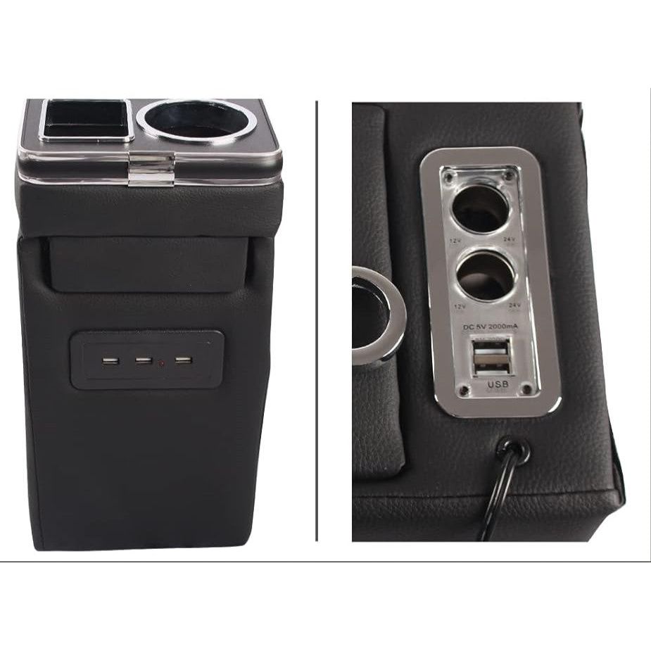 Stijlvolle Zwarte Lederen Console Box voor de Auto: VOXY Armsteun met Slimme Opbergmogelijkheden en LED-verlichting – Essentiële Upgrade voor Jouw Voertuig