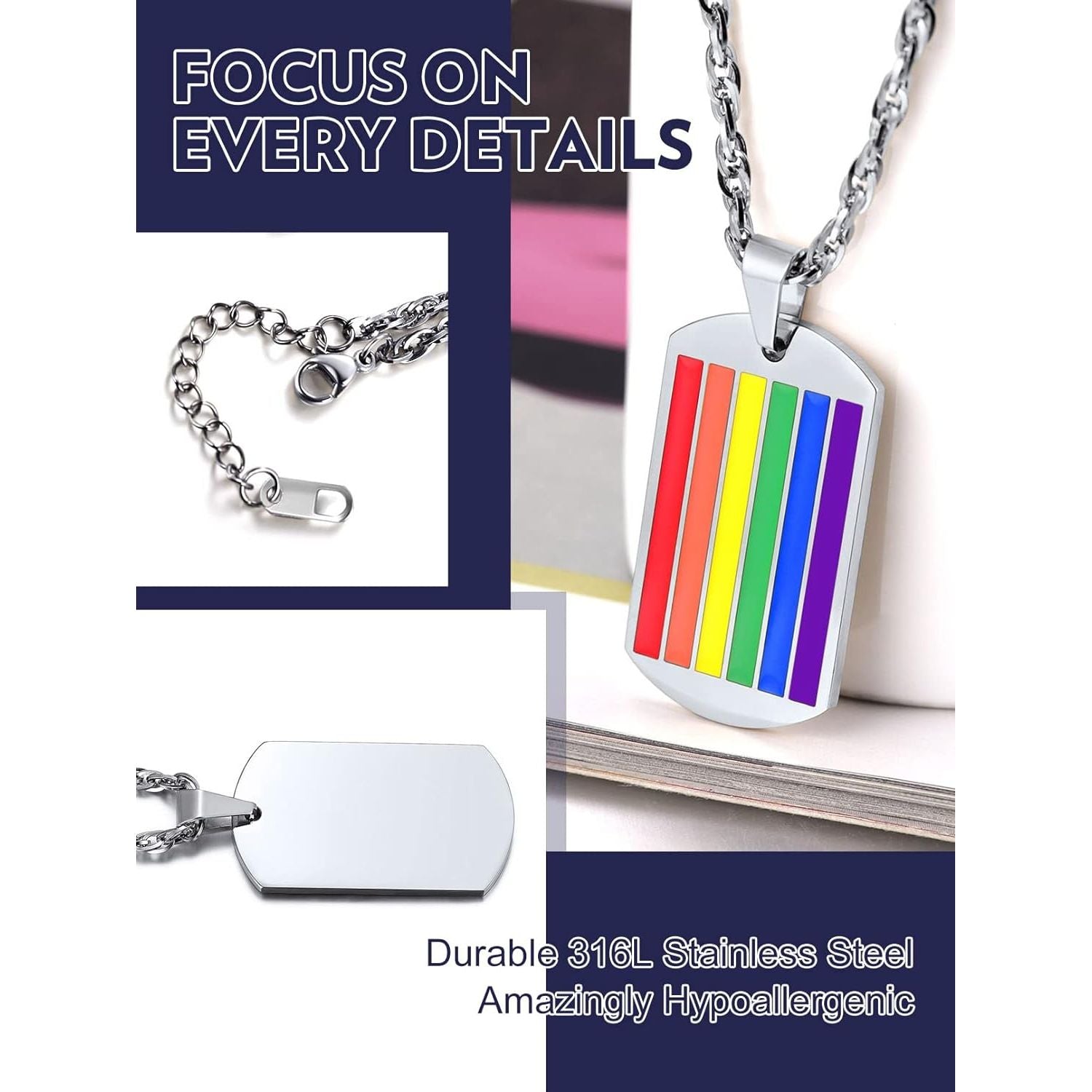 LGBT+ Regenboog Hanger Ketting voor Vrouwen & Mannen - Personaliseer met Foto - Stijlvol Roestvrij Staal - 56cm Lengte - Toon Trots & Eenheid