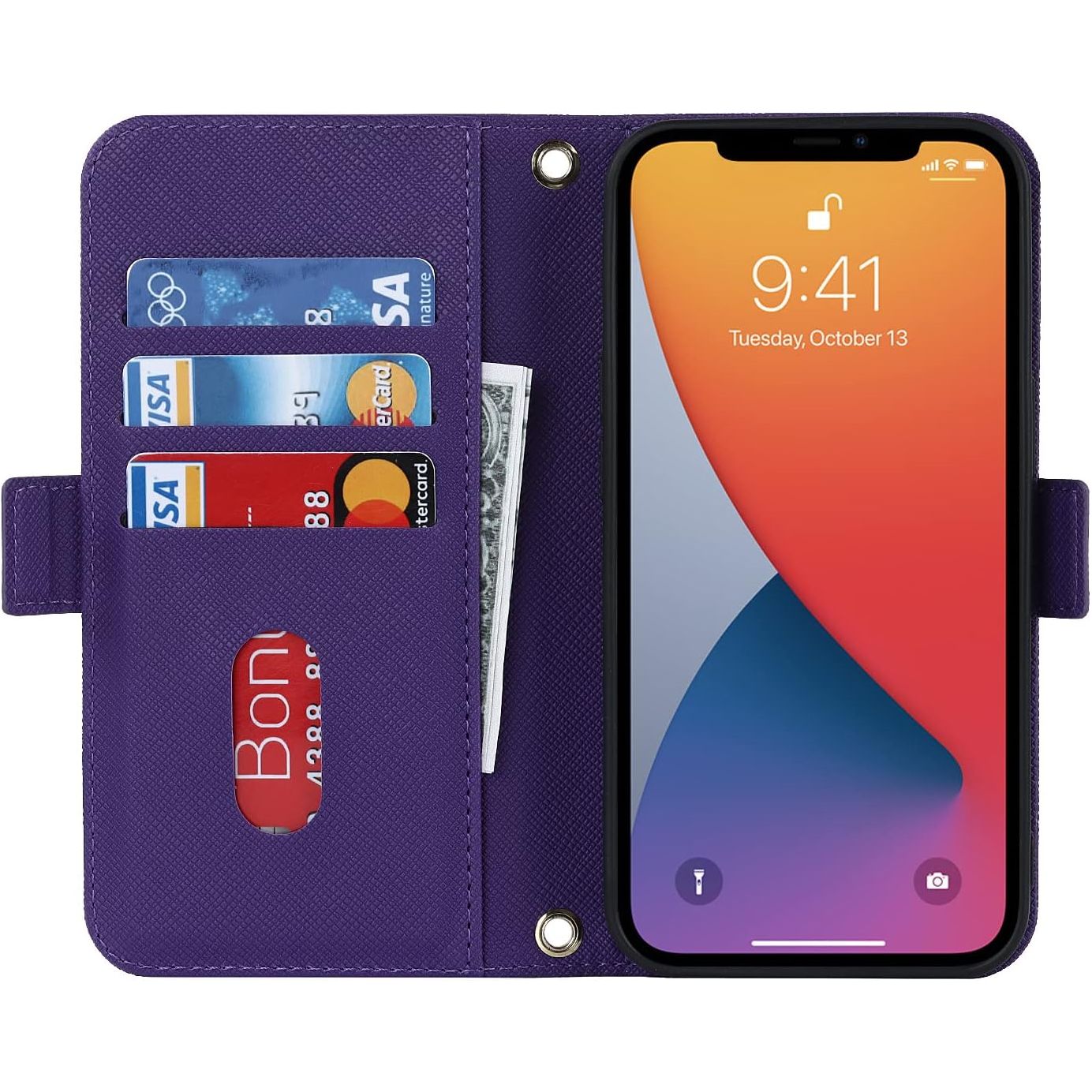iPhone 12/12 Pro Telefoonketting Hoesje met Riem - Mobiele Telefoonhoes iPhone 12 Pro, Flip Lederen Portemonnee Hoesje, Ingebouwde Spiegel, Met Kaartsleuf, Sterke Magnetische Sluiting - Beschermende Flip Hoes voor iPhone 12/12 Pro
