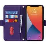 iPhone 12/12 Pro Telefoonketting Hoesje met Riem - Mobiele Telefoonhoes iPhone 12 Pro, Flip Lederen Portemonnee Hoesje, Ingebouwde Spiegel, Met Kaartsleuf, Sterke Magnetische Sluiting - Beschermende Flip Hoes voor iPhone 12/12 Pro