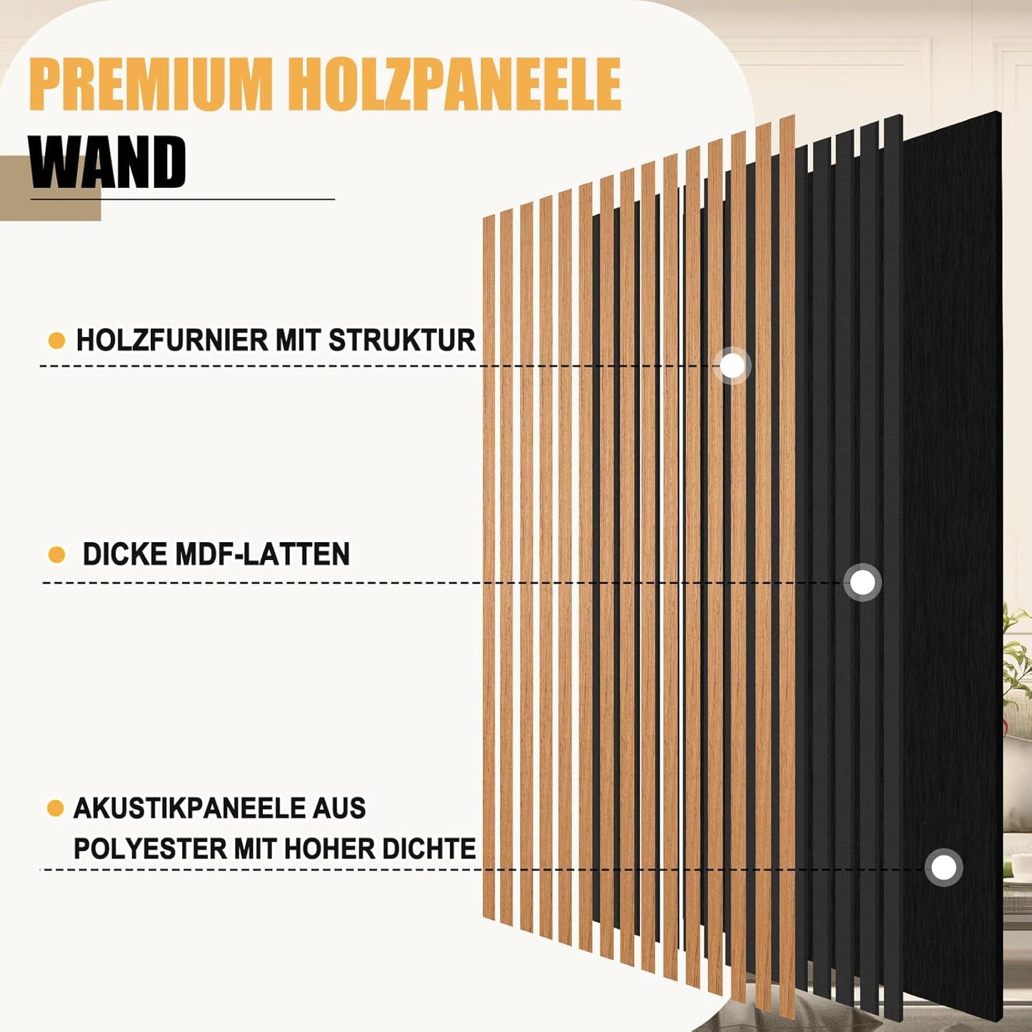 2 stuks houten akoestische wandpanelen – 3D lattenwand eiken look – 120 x 60 cm per paneel – geluidsabsorberende muurpanelen – decoratieve wandbekleding voor woonkamer, kantoor of studio – houten wandpanelen met schroeven