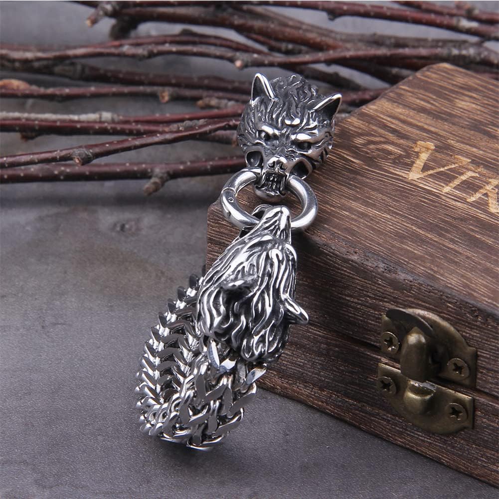 Heren Armband – Wolfskop Cuff – Geri en Freki Viking Stijl – Massief Roestvrij Staal – Punk Biker Design – 12 mm Breed – Verkrijgbaar in 19 cm, 21 cm, 23 cm – Hypoallergeen en Handgemaakt – Odin Viking Amulet Sieraad