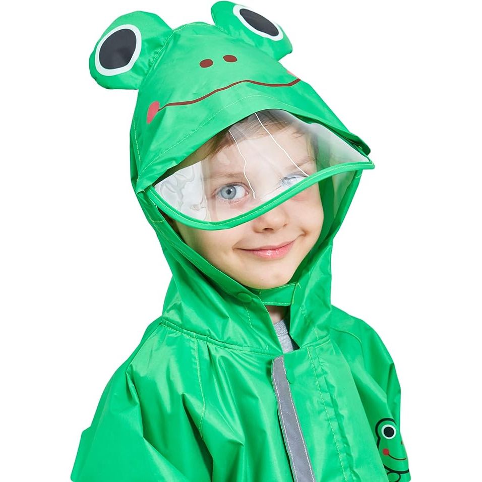 Kinderen Regenponcho - 7 tot 10 Jaar - Jongens / Meisjes - Waterdicht Regenpak met Capuchon - Reflecterend - Schattig Kikker Ontwerp - Ademend en Lichtgewicht Regenjas - Voor Kinderen 7-10 Jaar - Verstelbaar / Veilig - Maat L - voor Alle Seizoenen