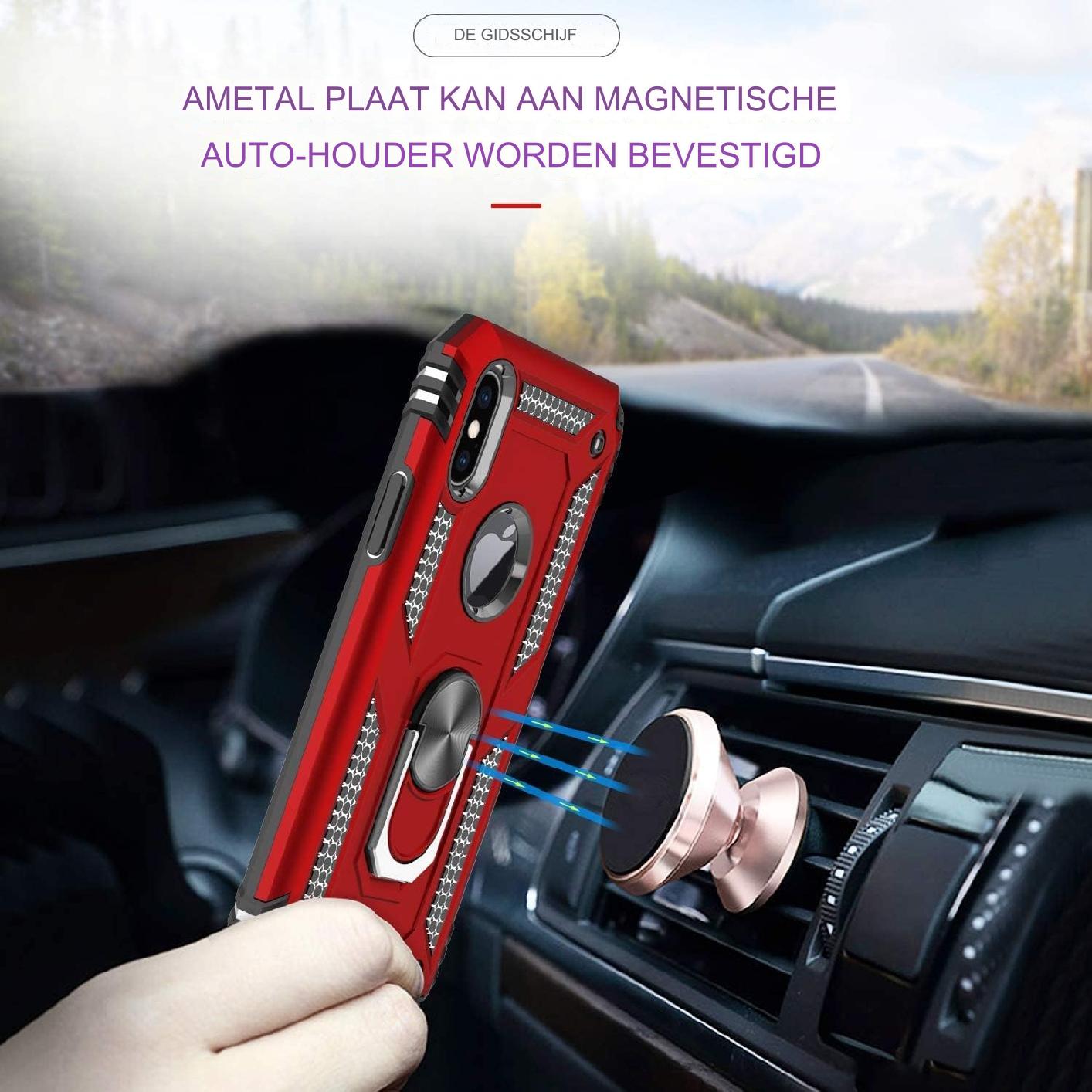 Heavy Duty Beschermhoesje + Screen Protector - Geschikt voor iPhone X / Mobiel Hoesje iPhone XS - met Gehard Glas Schermbeschermer, 360 Graden Ringhouder, Militaire Pantser Mobiele Telefoonhoesjes, Schokbestendige Cover, Beschermend Hoesje