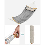Tweepersoons Hangmat 200 x 140 cm – SONGMICS Opvouwbare Hangmat Met Gebogen Bamboe Spreidstokken En Kussen – Oxford Stof In Grijs-Beige – Tot 225 kg Draagkracht – Comfortabele Buitenhangmat Voor Tuin, Strand En Reizen