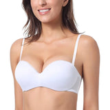 Dobreva - Dames Strapless Push-Up Bh – Bandeau Bh – Met Beugel – Kant Voorzijde – Ademend Mesh Zijkanten – Inclusief Afneembare Transparante Bandjes – Maat 75B