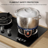2-pits gaskookplaat – inbouw of tafelmodel – 73 x 41 cm – zwart gehard glas – gaskookplaat met thermokoppel vlambeveiliging – krachtige branders – veilige knopbediening – geschikt voor thuis, camper, buitenkeuken – eenvoudig schoon te maken