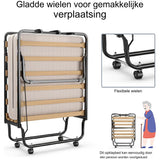 Opklapbaar Bed met Matras - 80 x 200 cm - Stevig Stalen Frame met Houten Latten - Opvouwbaar Bed op Wielen - Draagkracht tot 120 kg - Inclusief 10 cm Traagschuimmatras - Beige