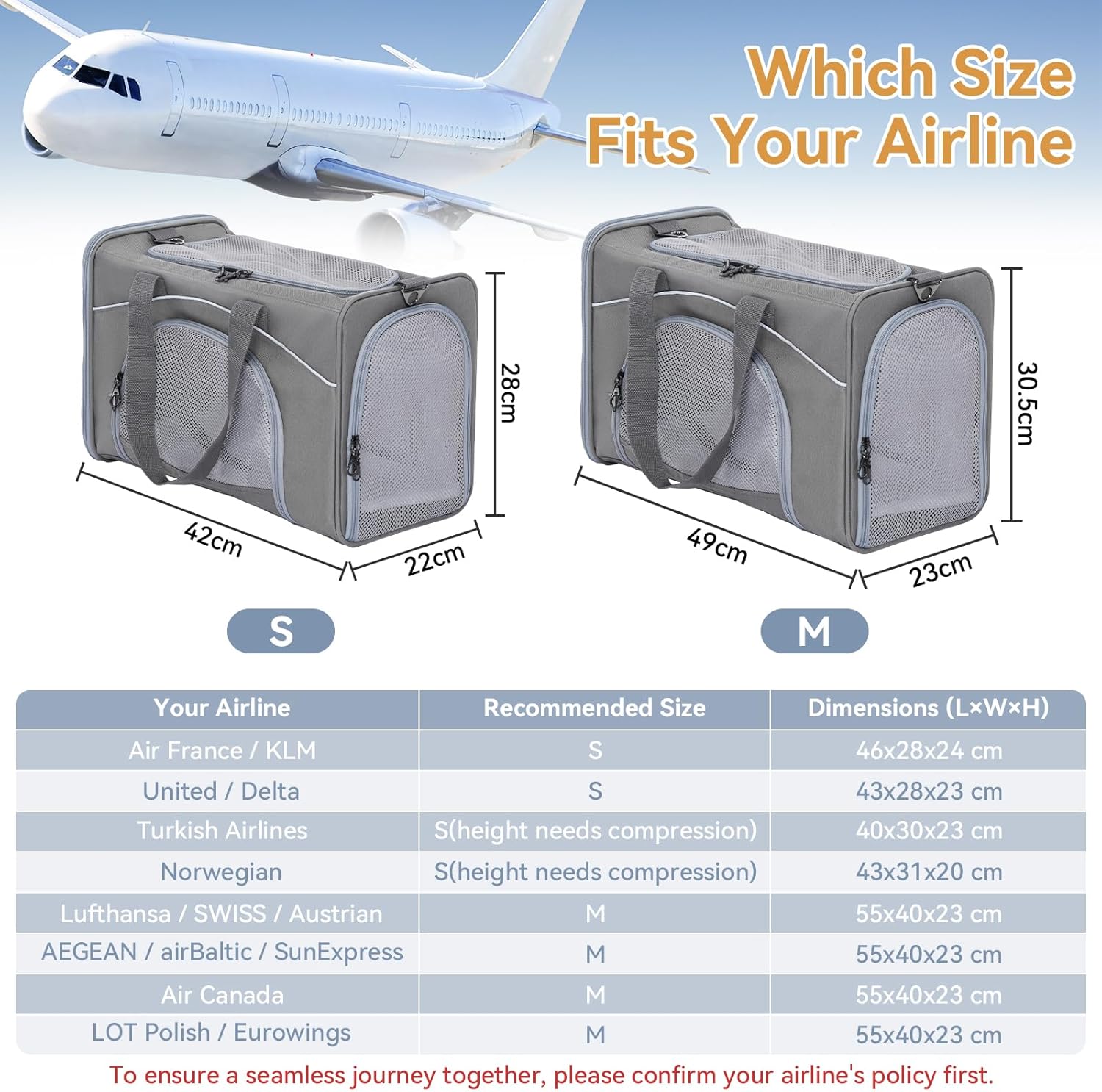Opvouwbare Draagtas voor Kat en Hond - Airline Approved Transporttas voor Huisdieren tot 8KG - Reisbench met Mesh Ventilatie en Schouderriem - Vliegtuig Reistas voor Katten Kleine Honden Auto Trein en Vlucht