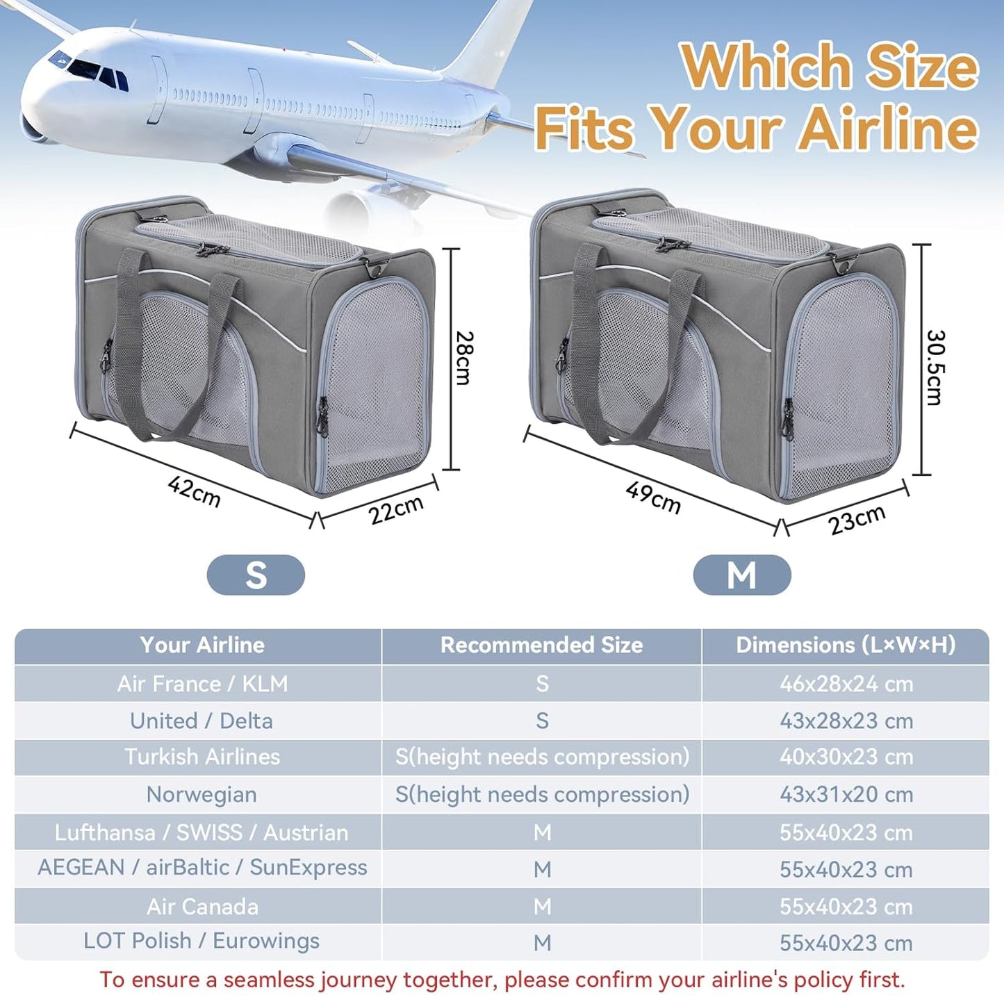 Opvouwbare Draagtas voor Kat en Hond - Airline Approved Transporttas voor Huisdieren tot 8KG - Reisbench met Mesh Ventilatie en Schouderriem - Vliegtuig Reistas voor Katten Kleine Honden Auto Trein en Vlucht