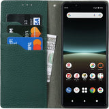 Hoesje voor Sony Xperia 5 IV met Bandje - Echt Lederen Flip Portemonnee Mobiele Telefoonhoes met 3 Kaartsleuven - Magnetische Sluiting - RFID-blokker - Beschermend Flip Hoesje voor Sony Xperia 5 IV - Donkergroen