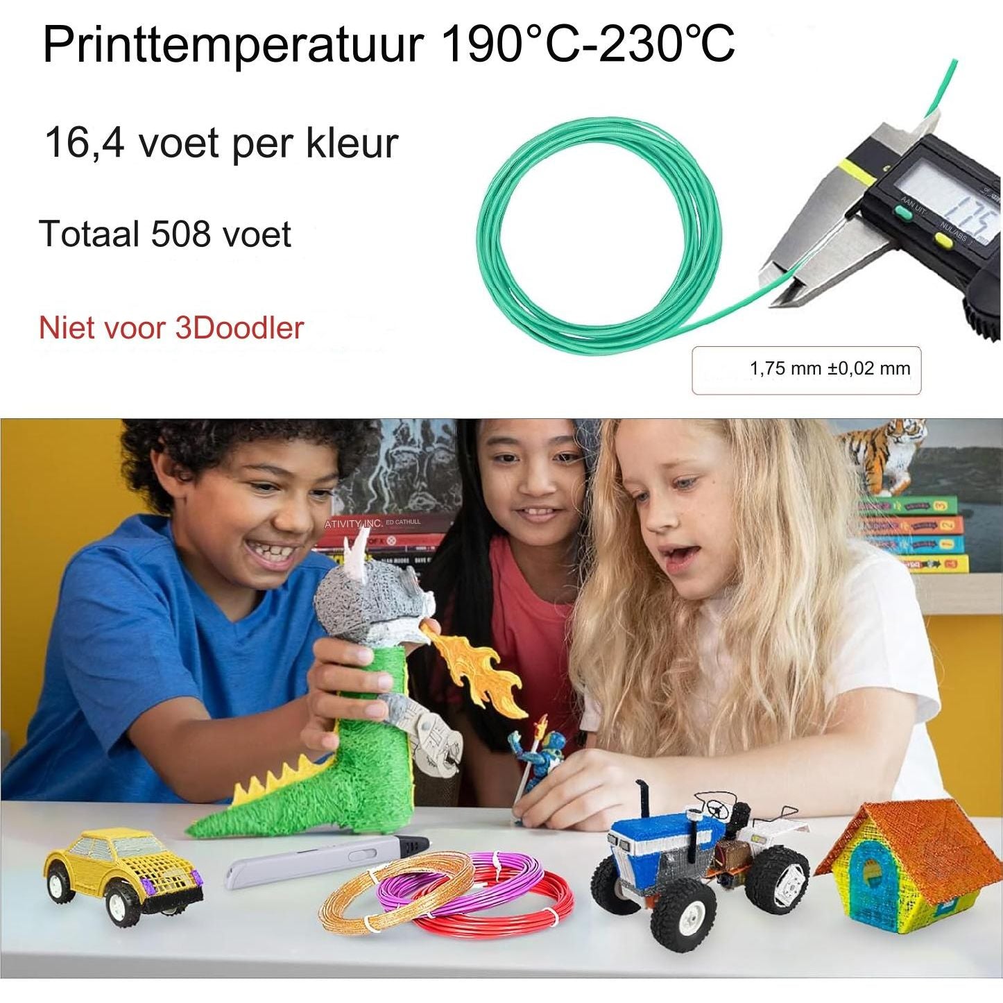 Filament voor 3D Pen 1.75 mm ABS/PLA Filament - Geschikt voor Tekenen, Kunst en Knutselen, Modelleren en Onderwijs - Hoogwaardige 3D Pen Filamenten - Diverse Kleuren - Duurzaam en Flexibel Materiaal - Eenvoudig te Gebruiken en Compatibel met de Meeste 3D