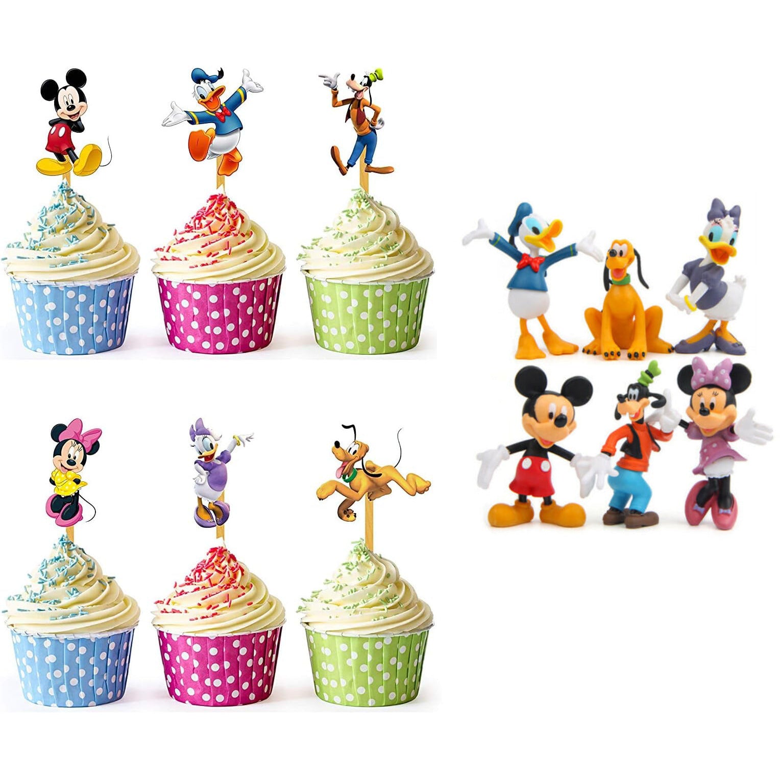 34 Delig -  Mickey en Minnie Mouse Cupcake Toppers - Perfecte Decoratie voor Bruiloft, Baby Shower en Verjaardagsfeestjes - Inclusief 24 Papieren Taarttoppers En 10 3D-figuurtjes