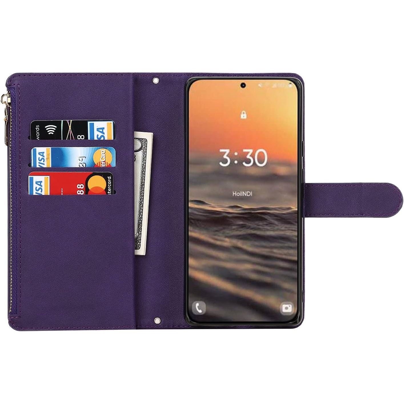mobiele telefoonketting voor Samsung S23 - hoes met riem - mobiele telefoonhoes voor Samsung S23 - flip lederen portemonnee hoes - 9 kaartsleuven - magnetische sluiting - beschermhoes - flip case - telefoonhoesje voor Samsung S23
