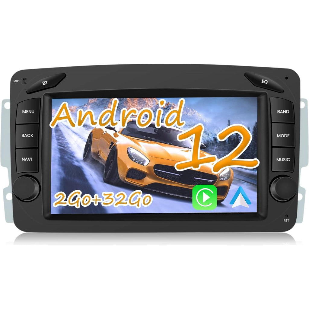Android 12 Auto Stereo voor Mercedes Benz CLK W209, W203, W463, W208 met Draadloze Carplay en Android Auto [2GB+32GB] - 7 Inch Touchscreen GPS Bluetooth WiFi RDS FM Radio met Uitgebreide Functionaliteiten