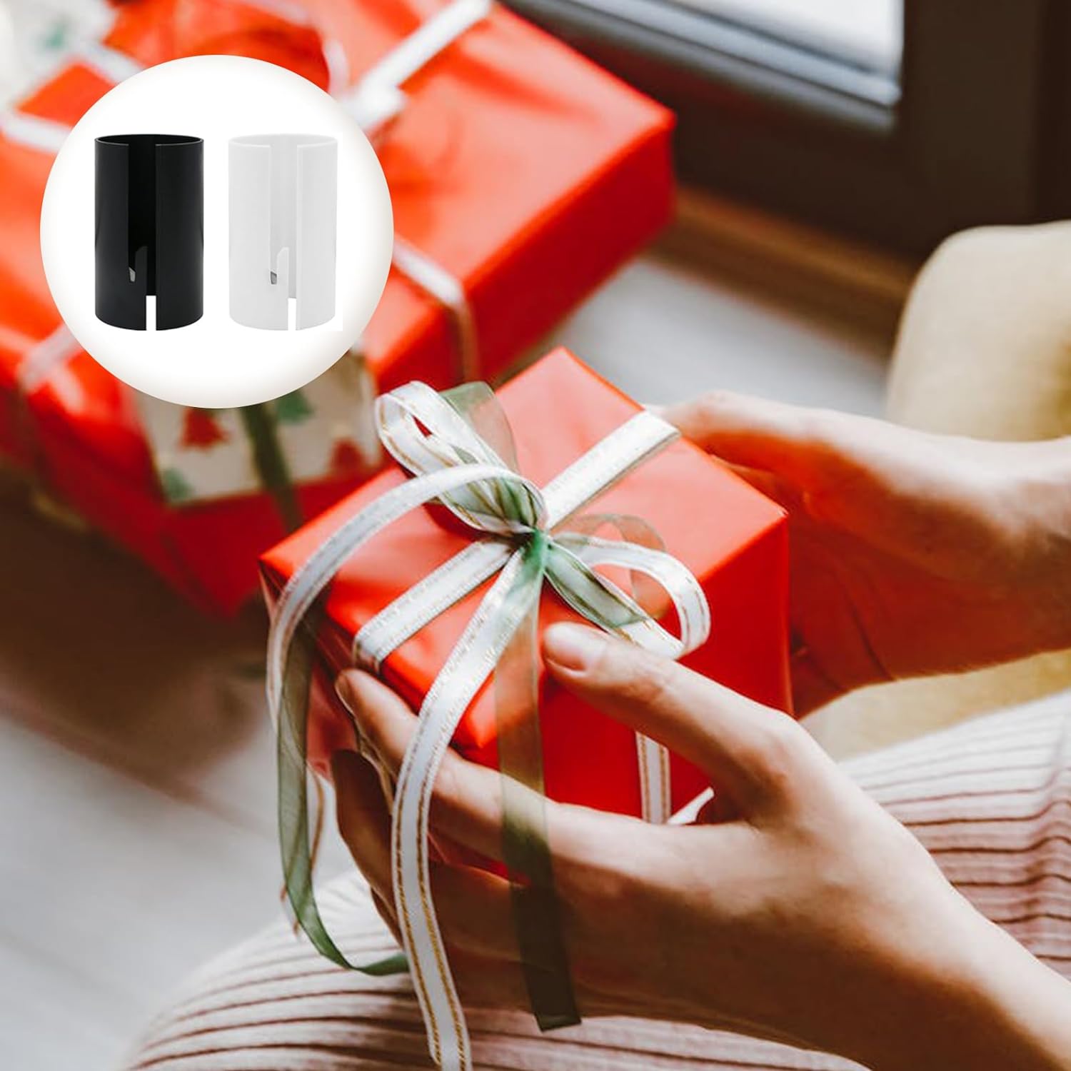 Set van 4 Mini-Snijders voor Cadeaupapier - Zwart en Wit - Compact en Veilig Ontwerp - Ideaal voor Kerst, Verjaardagen en Bruiloften - Geschikt voor Diverse Papiersoorten