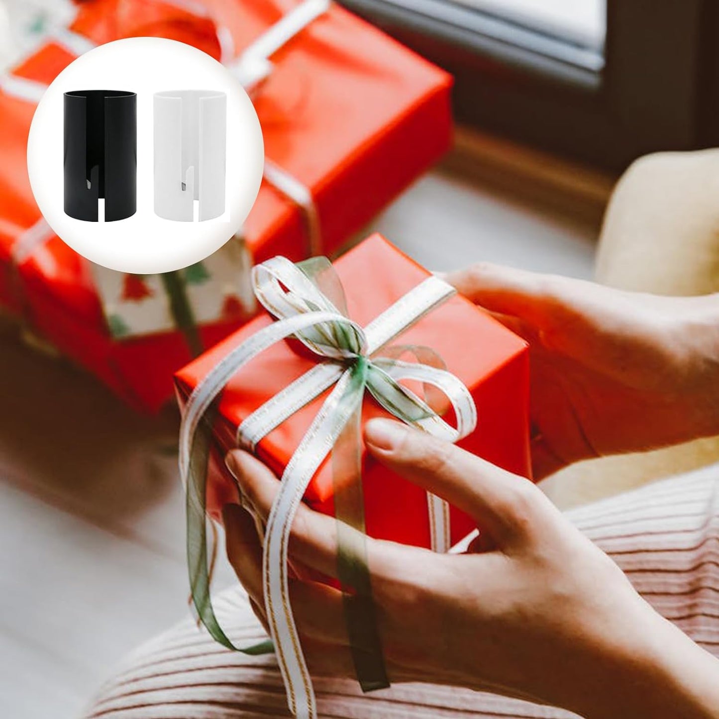Set van 4 Mini-Snijders voor Cadeaupapier - Zwart en Wit - Compact en Veilig Ontwerp - Ideaal voor Kerst, Verjaardagen en Bruiloften - Geschikt voor Diverse Papiersoorten