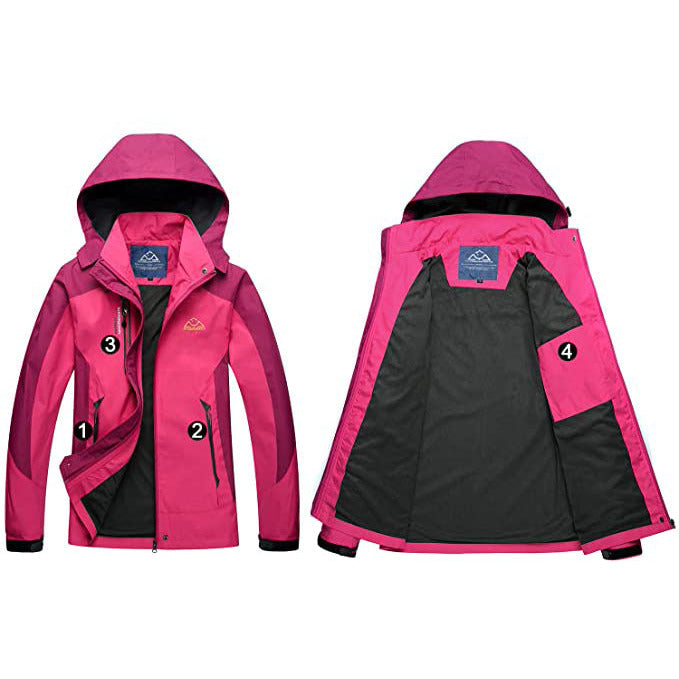 Outdoor - Waterdichte & Winddichte Jas - Trekking Jacket - Perfect voor Wandelen, Klimmen, Trekken - Ademend - Lichtgewicht - Verstelbare Softshell Windbreaker Jas - Dames - Maat S - Roze