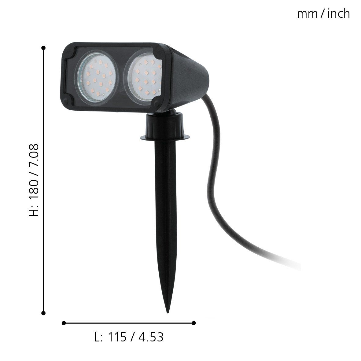 NEMA 1 Grondpin - LED Tuinspot - Zwart Kunststof - Verstelbare Kop - Inclusief GU10 LED - IP44 Spatwaterdicht - 3000K Warm Wit Licht - 250 Lumen - 115x115x180 mm - Met Kabel en Stekker
