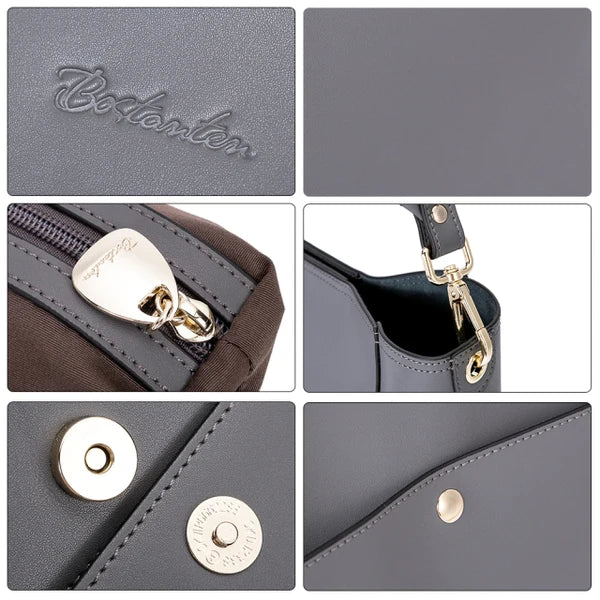 Bostanten - Luxe Dames Leren Handtas en Schoudertas in Donkergrijs - Stijlvolle Tote met Hoogwaardige Lichtgouden Hardware, Inclusief Veilige Magnetische Gesp en Praktisch Afneembaar Binnentasje, Perfect voor Dagelijks Gebruik en Speciale Gelegenheden