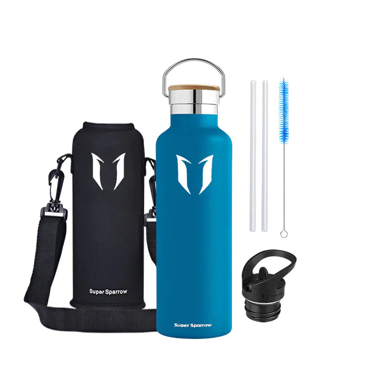 Super Sparrow 750ml of 1000 ml Dubbelwandige RVS Waterfles - Inclusief Sportdop & Karabijnhaak - BPA-Vrij - Isolerend Ontwerp voor Warme & Koude Dranken