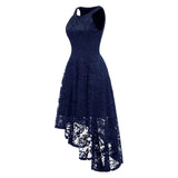BeryLove Halter Cocktailjurk Voor Dames – Navy Blauwe Hoog-Laag Jurk Met Bloemenkant En Tulle – Mouwloze Elegante Swing Dress Met Slimme Taille En Verborgen Ritssluiting – Feest, Bruiloft Of Avondgelegenheden – Comfortabele Voering En Chic Kantdesign