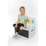 Spielmaus Houten 3-in-1 Kinderbank – Zitbank met Opbergruimte en Schoolbord – Speelbank voor Kinderen – Inclusief Krijt en Spons – Wit – 60x31,6x55,6 cm – Max. Draagvermogen 50 kg