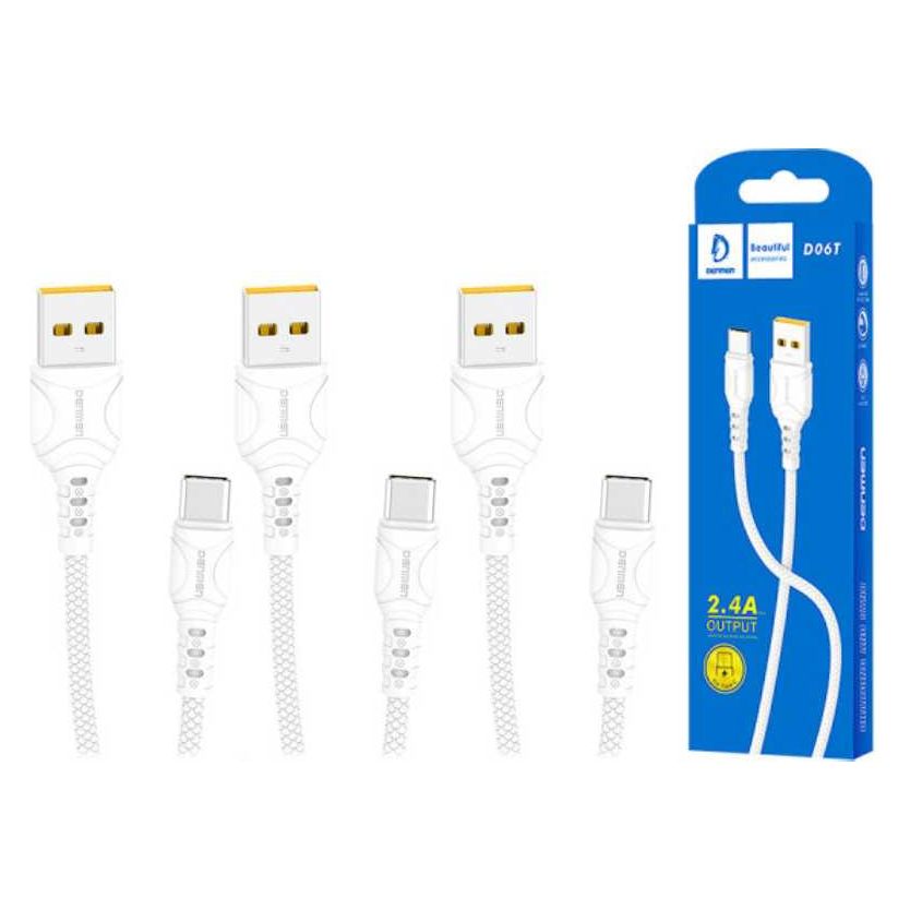 3 Stuks - Siliconen USB Type-C Kabel - Hoge Snelheid Opladen en Gegevensoverdracht - 2.4A - 1 Meter - Wit - Betrouwbare en Duurzame Kabel met Overspanningsbeveiliging