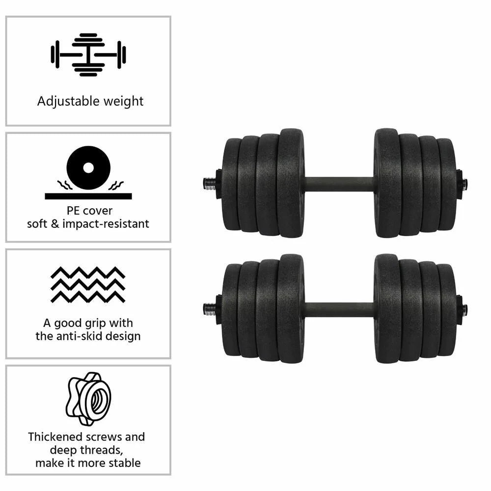 Yaheetech 30KG/66LB Verstelbare Dumbbell Set – Inclusief Halterset – Antislip Handgrepen – Cement Gewichtschijven en Plating IJzeren Stang – Thuisgebruik – Geschikt voor Volledige Lichaamstraining – Zwart